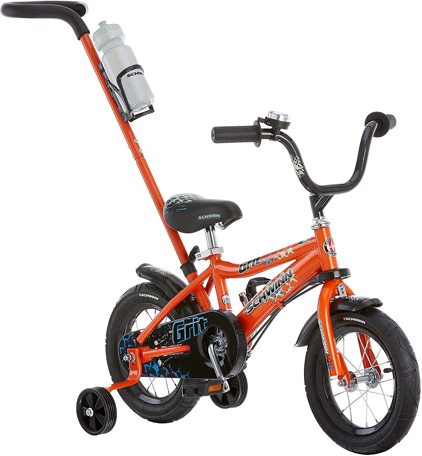 Schwinn Grit and Petunia Steerable Kids Bike, Boys and Girls Beginner  Bicycle, 12-Inch Wheels, Training Wheels, Easily Removed Parent Push Handle  with 