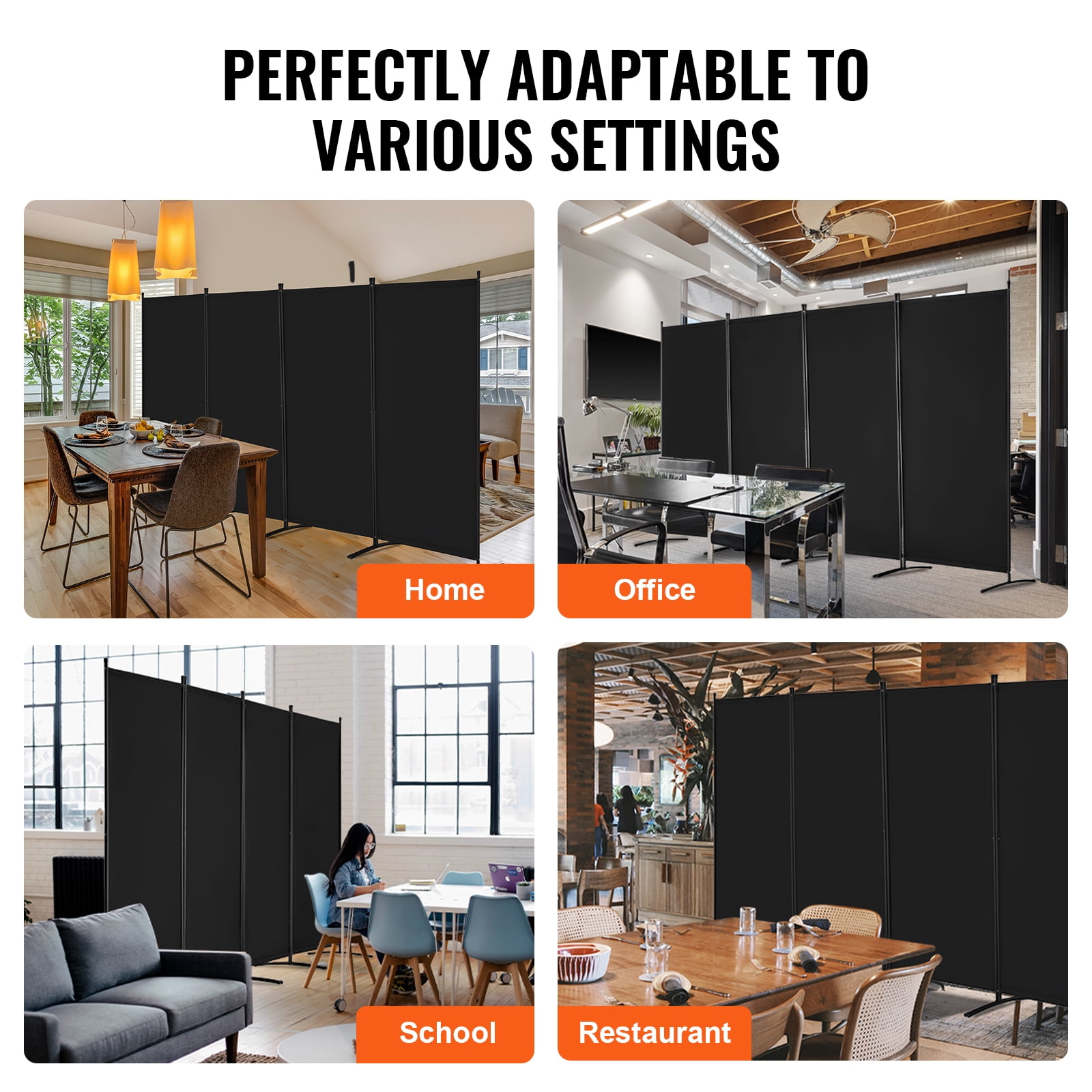 KFFKFF Space Separator, Quadruple Panel Divider, Foldable Privacy Barrier and Detachable Space Segregator for Room Division, Independent Space Dividers for Workspace, Sleeping Area, Study, Ebony