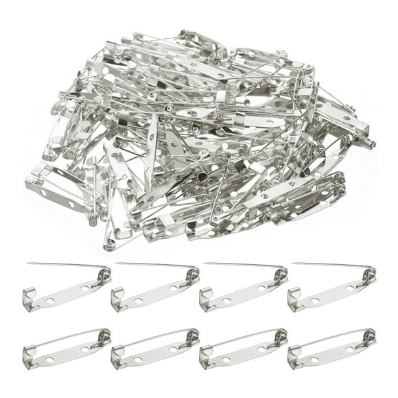 Uxcell 120 Pcs Safety Bar Pin 30mm White Silver Brooch Clasp Pins Backing Locking Pin Badge Backs with Hole for DIY Crafts Name Tags Badges Jewelry Making