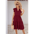 thumbnail image 4 of Womens Summer Dress Ruffle Sleeve V Neck Midi Dresses Wine Red S, 4 of 5