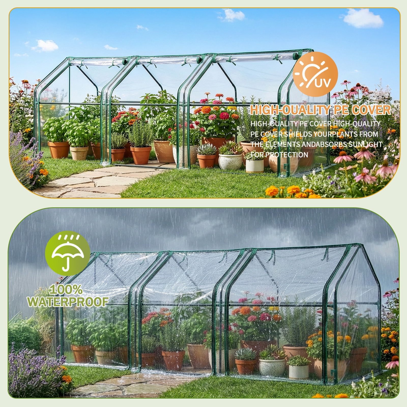 Xilee Mini Greenhouse for Outdoor,Portable Small Tunnel Greenhouses,PVC Cover Plant Hot House for Flowers, Seed and Vegetables Protection with Roll-up Zippered Doors for Patio Balcony Backyard