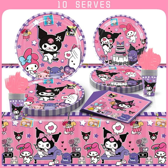 Kuromi Party Tableware Set Plates Cup Kit Birthday Supplies Decorations Disposable Dinnerware
