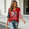 thumbnail image 4 of Womens 9/11 25th Anniversary T Shirt | We Will Never Forget Memorial Tee, V Neck 3/4 Sleeve Loose Fit Top with Patriotic Letter Print, Casual Commemorative Apparel 3XL, 4 of 5