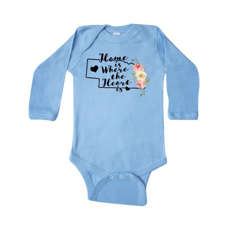 

Inktastic Nebraska Home is Where the Heart is with Watercolor Floral Gift Baby Boy or Baby Girl Long Sleeve Bodysuit