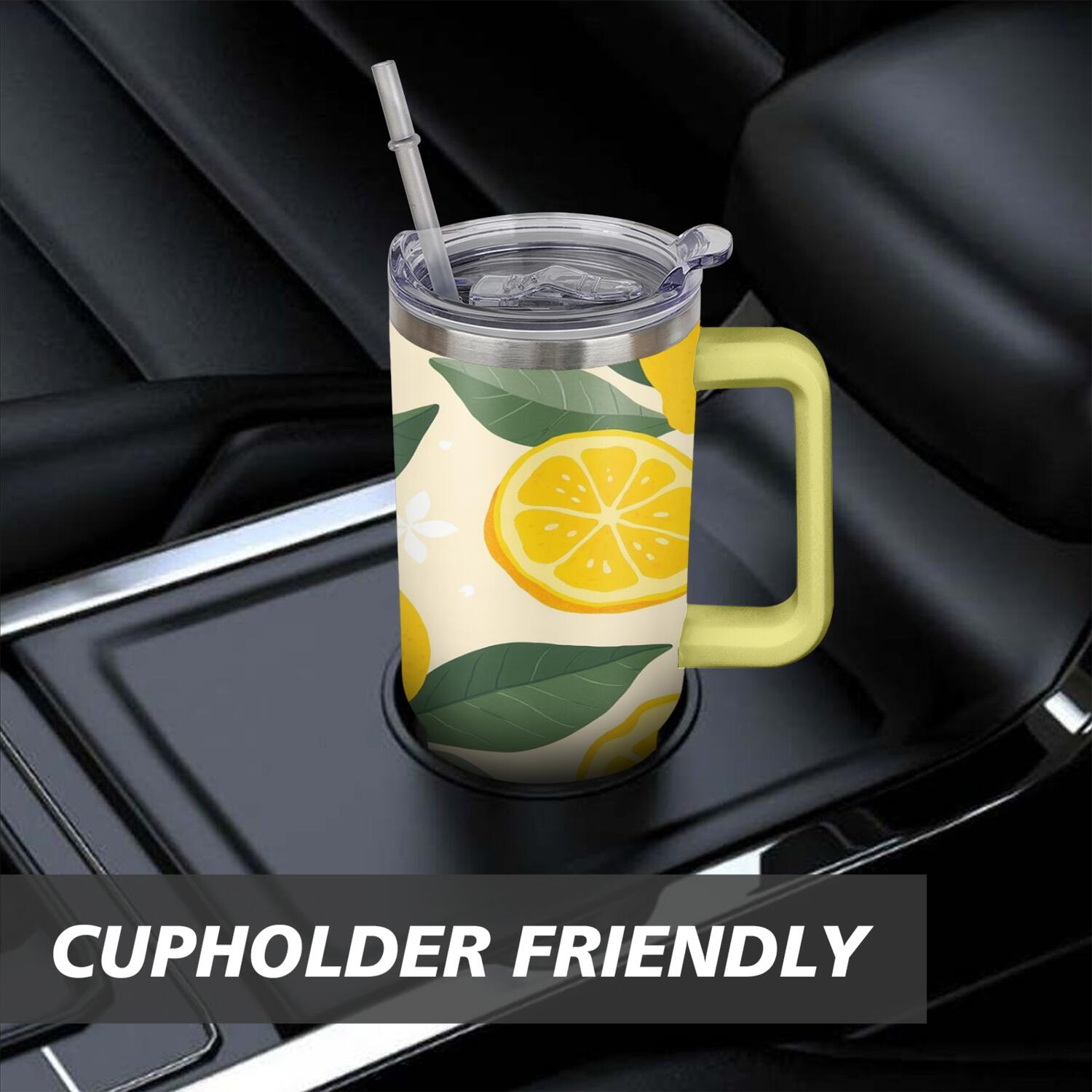 40 oz Lemon Tumbler with Handle Double Wall Vacuum Insulation Water Bottle Gift for Women Men