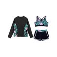 thumbnail image 3 of TiaoBug Kids Girls 3 Piece Swimwear Rash Guard Long Sleeve Zipper Front Jacket Crop Tank Cop and Shorts Swimsuits Surfing Beachwear Zipper Lily 16, 3 of 7