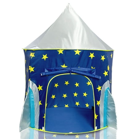 USA Toyz Rocket Ship Indoor and Outdoor Polyester Child Play Tent, Blue and Gray