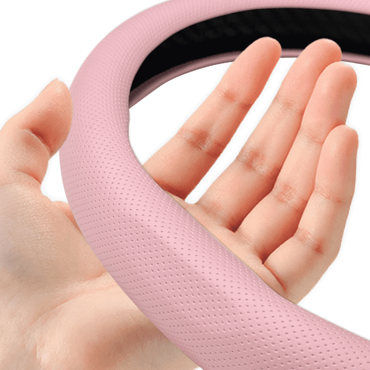Pink Car Steering Wheel Cover Nappa Leather Non-Slip Clip on Breathable Universal fit 14½ to 15 inches Car Pickup SUV