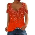 thumbnail image 2 of JTZGDY Cold Shoulder Tunic Tops for Women Summer Slim Fit Shirts Sexy V Neck Short Sleeve Casual Graphic Workout Tees Ladies Dressy Fold Blouses Red#01 XXL, 2 of 8