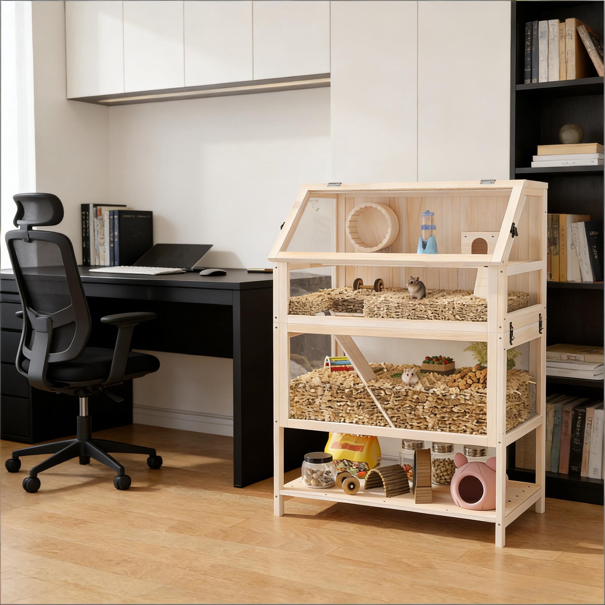 Pet Cage Multi-Level Wooden Hamster Cage