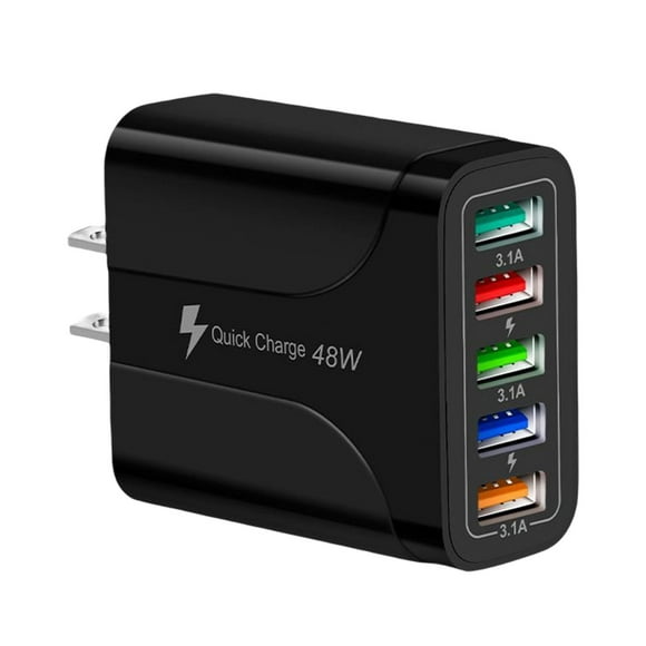 5 Ports Chargeur Mural USB Chargeur Bloc Adaptateur de Charge d'Alimentation pour Appareil Photo PC Noir