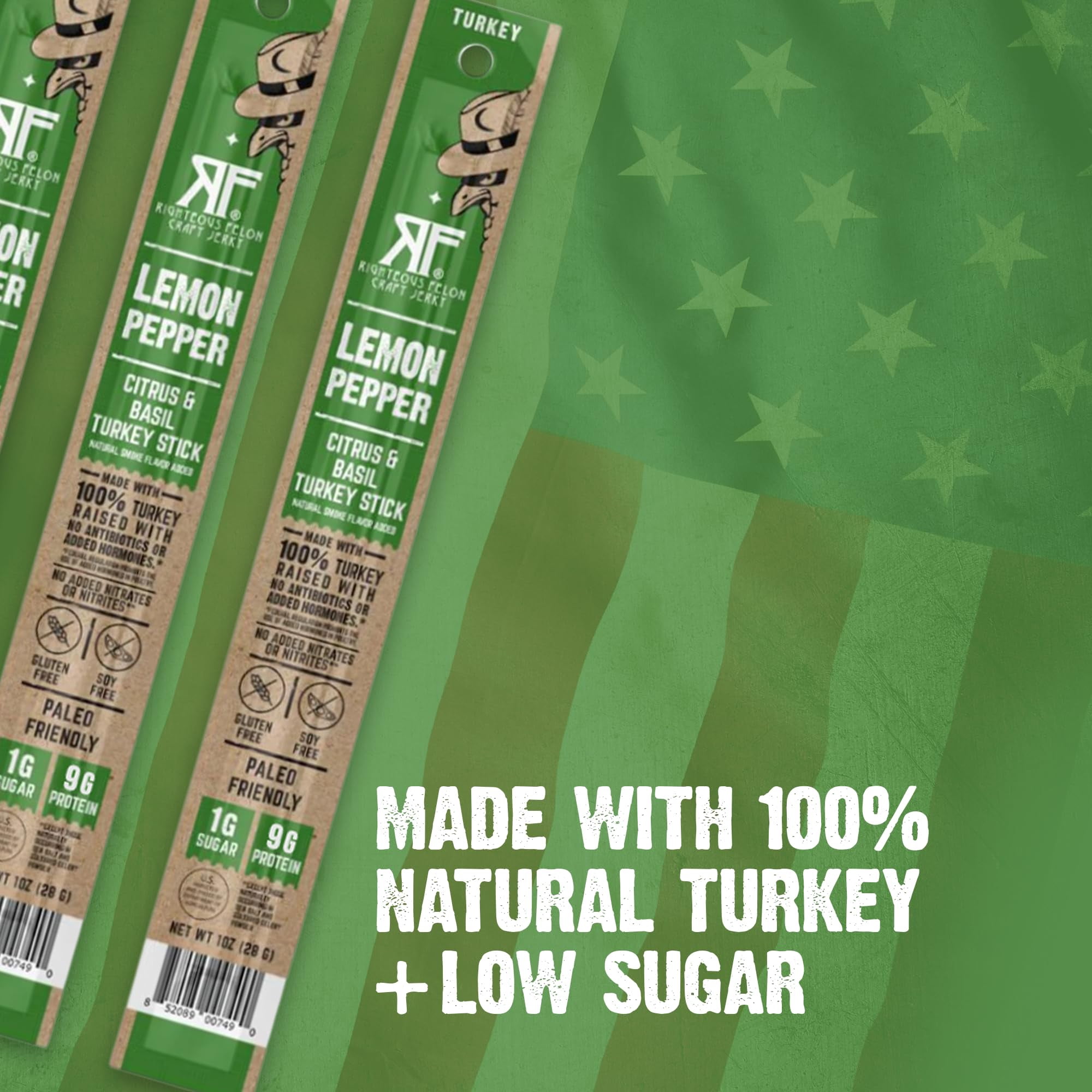 Righteous Felon Meat Sticks - Gluten Free & Keto Turkey Sticks, Protein Snack, Lemon Pepper, 10 pack