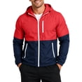 thumbnail image 2 of Water Resistant Color Block Windbreaker Jacket for Men, Adjustable Hood Zip Up Light Coat for Weekend Jogging Sports Red M, 2 of 4