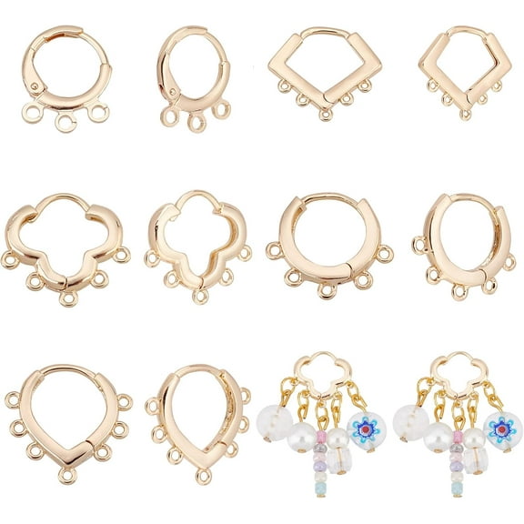 PH 14K Gold Plated Huggie Hoop Earrings 5 Pairs Multihole Hooks Brass Stud Findings Leverback for Women DIY Jewelry Making 0.6/1/1.5mm Hole for DIY