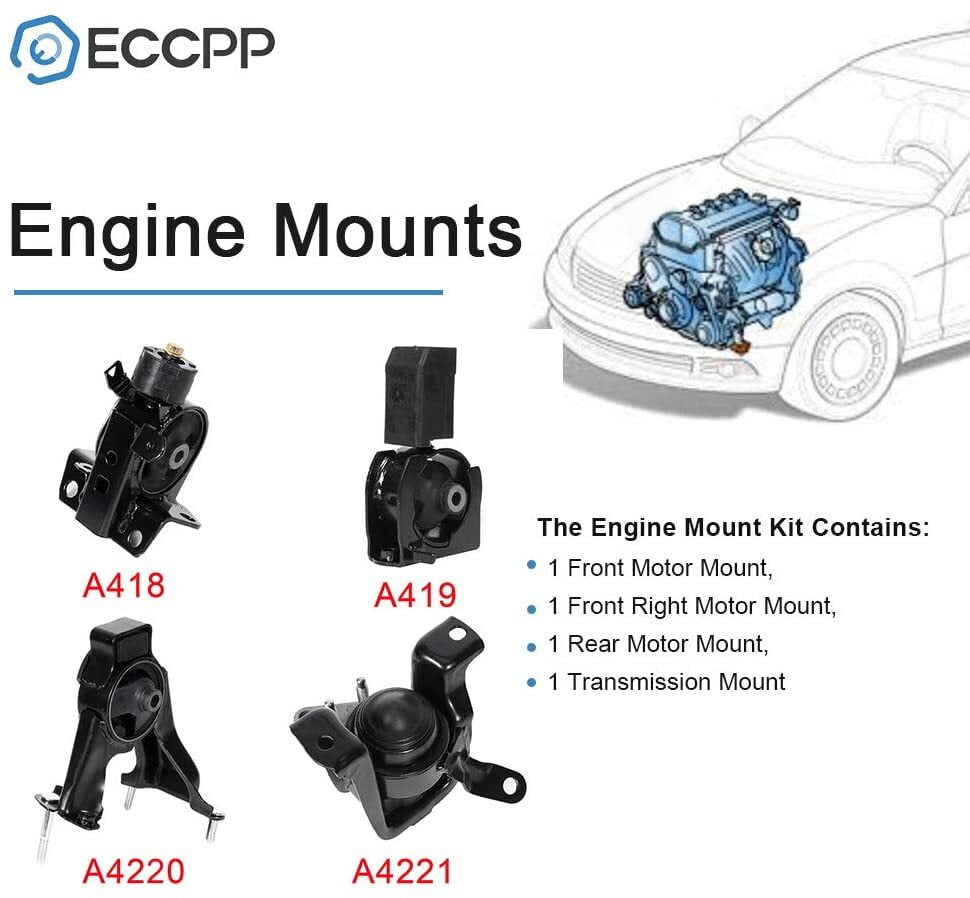 ECCPP A4219 A4221 A4220 A4218 Engine Motor and Trans Mounts Set of 4 Fit for Toyota for Corolla 2003-2008 for Matrix 2003-2006 for Pontiac for Vibe 2003-2008 1.8L