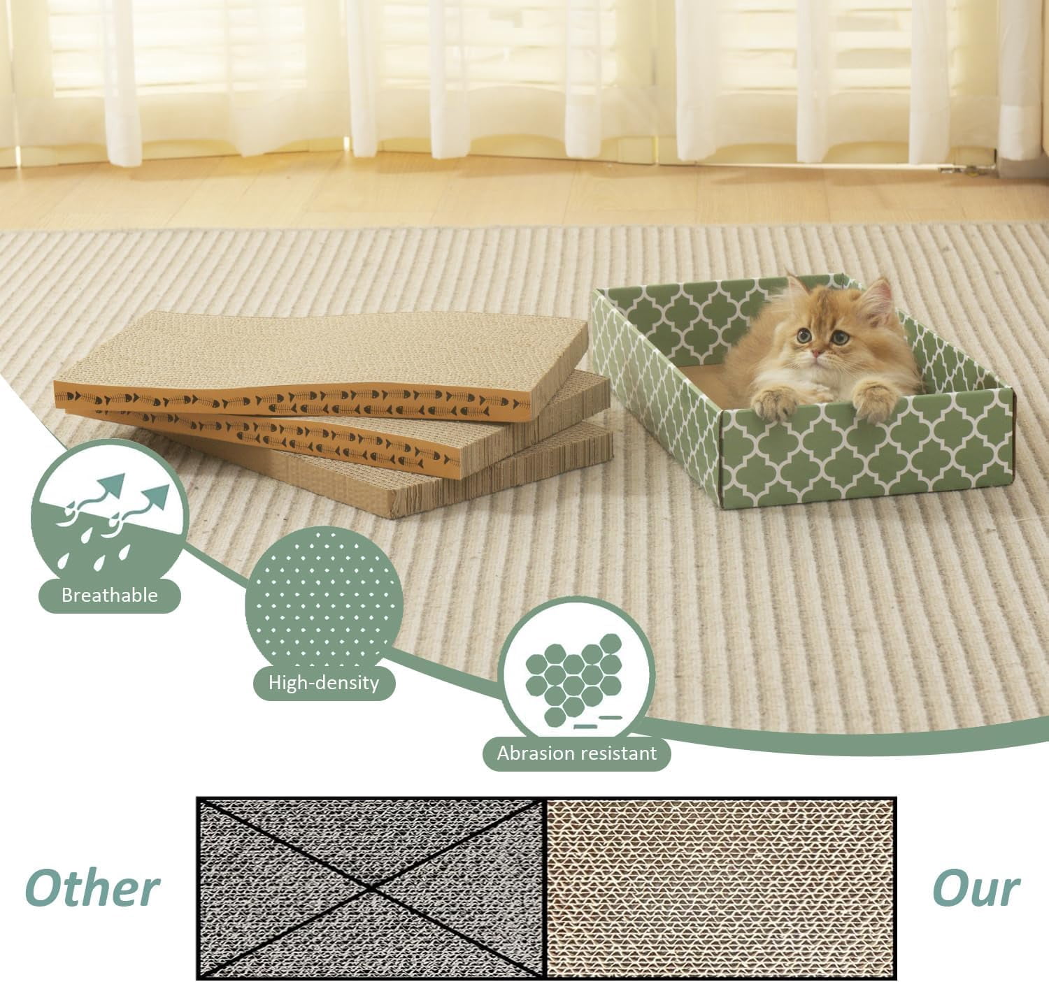THBN Cat Scratcher Cardboard Scratching Pads Scratch with Catnip 2PCS Reversible Corrugated Cardboard
