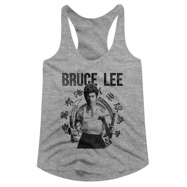 Bruce Lee Chinese Martial Arts Icon Chux Gray Heather Womens Racerback Tank Top