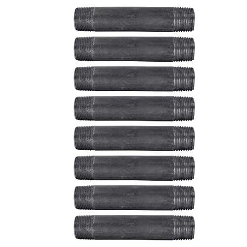 Pipe Decor 3/4? x 5? Malleable Cast Iron Pipe, Pre Cut, Industrial Steel Grey Fits Standard Three Quarter Inch Black Threaded Pipes Nipples and Fittings, Build Vintage DIY Furniture, 8 Pack