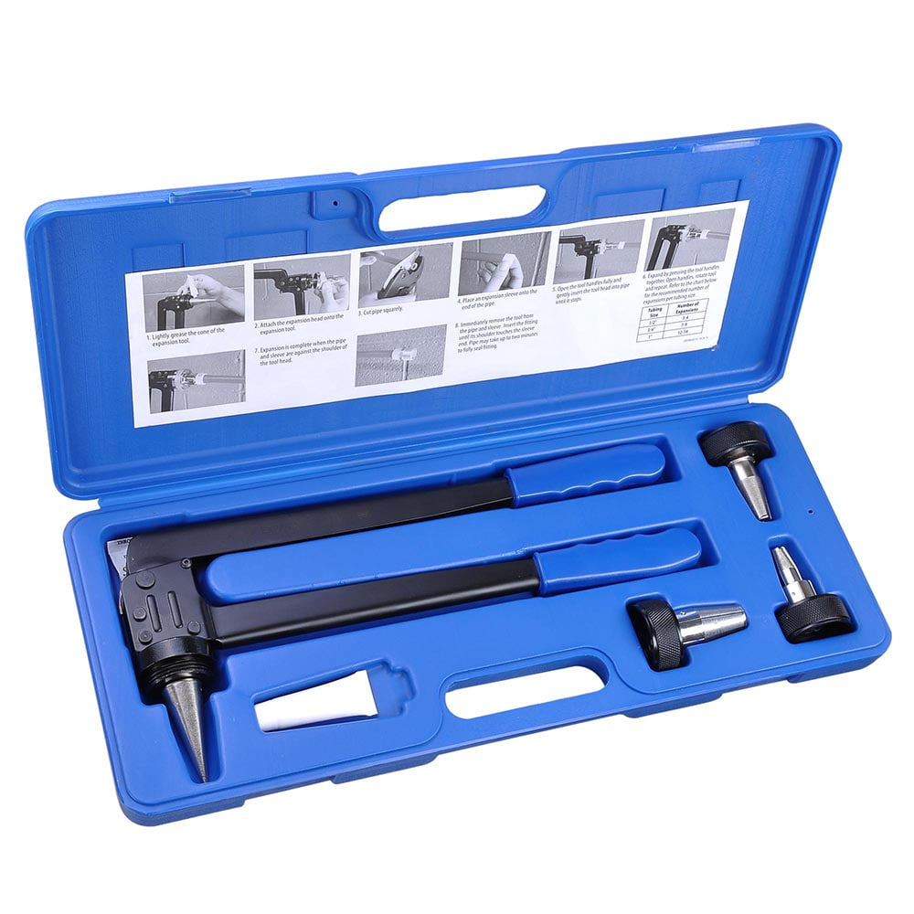 PEX Expansion Tool Kit Tube Expander with 1/2" 3/4” 1” Expander Heads Carry Case