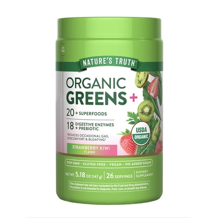 Organic Greens Powder | 20 Plus Superfoods | 5.18 Oz | Strawberry Kiwi Flavor | by Nature's Truth