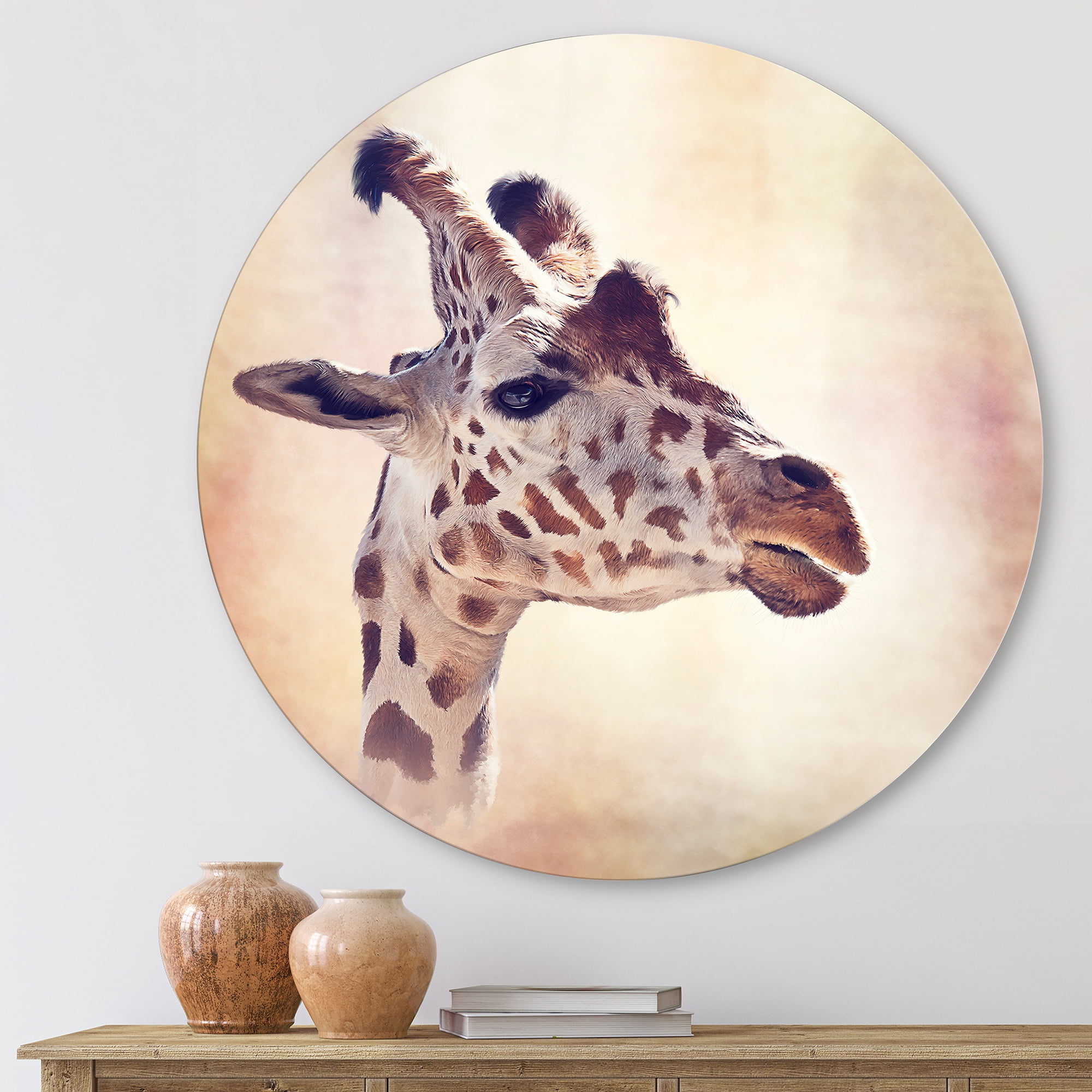 Designart 'Close Up Portrait of A Giraffe VII' Farmhouse Circle Metal Wall Art 11x11 - Disc of 11