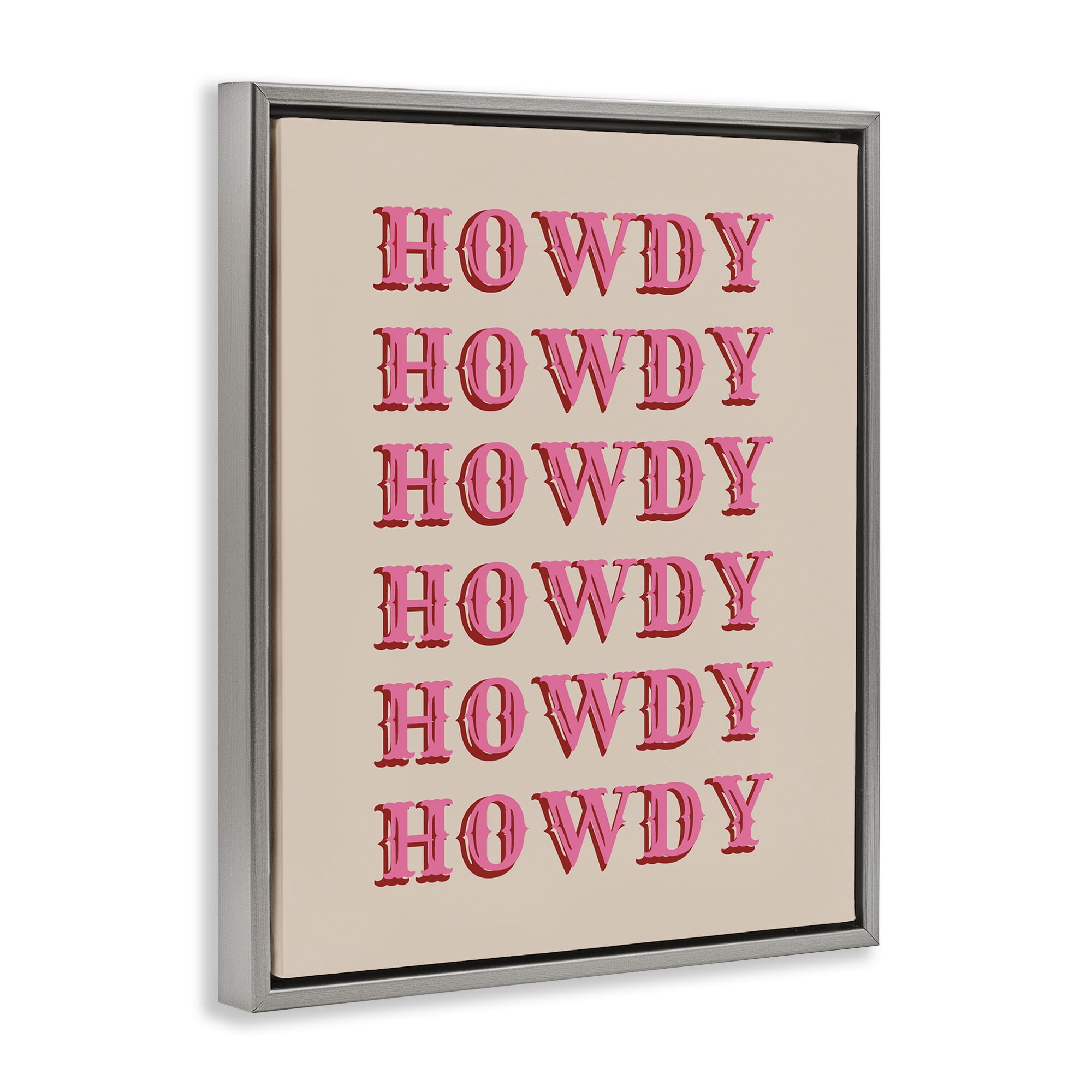 Stupell Industries Repeating Western Howdy Text & Numbers Painting Gray Floater Framed Canvas Art Print Wall Art, 25 x 31
