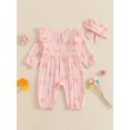 thumbnail image 5 of Elippeo Baby Girl 2Pcs Fall Outfits Long Sleeve Bow Print Ruffle Jumpsuit with Headband Set Newborn Clothes 3 6 9 12 Months, 5 of 9