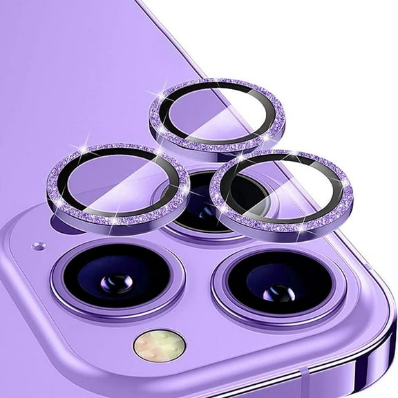 for iPhone 14 Pro Max/iPhone 14 Pro Camera Lens Protector, 9H Tempered Glass Lens Protector Anti-Scratch Glitter Individual Camera Cover for iPhone 14 Pro Max 6.7" / iPhone14 Pro 6.1", Purple