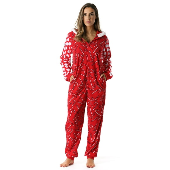 6445-S FollowMe Adult Onesie/Womens Pajamas, Candy Cane Santa, Small