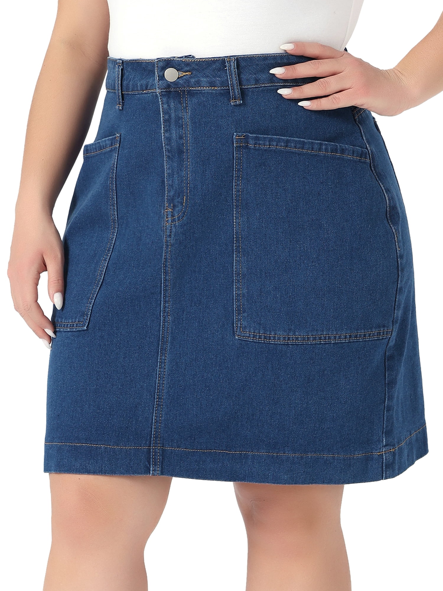 DARING DIVA Women's Plus Denim Pencil Skirt High Waist Knee Length 3X Blue
