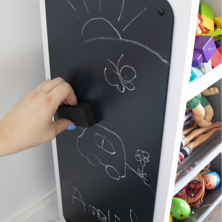 Humble Crew Kid's 9 Plastic Bin Toy Storage Organizer with Chalkboard Side Panel, Multi Color