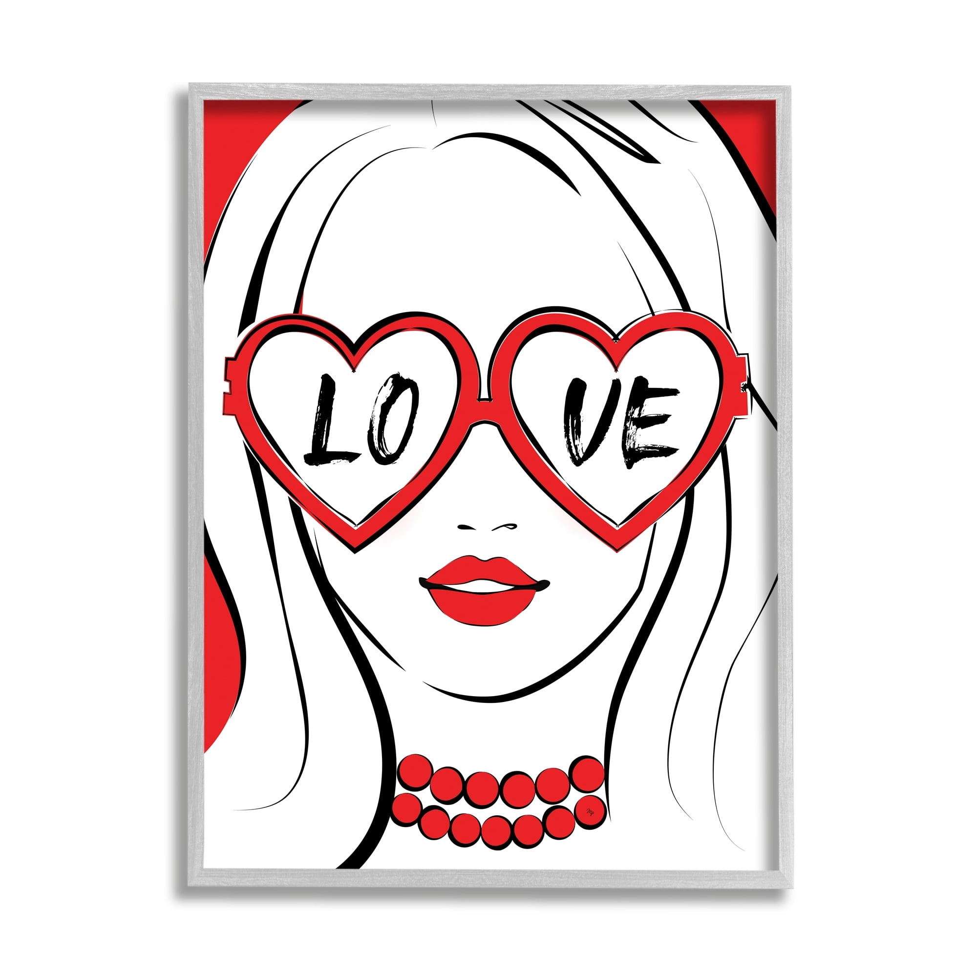 Stupell Industries Fashionable Heart Sunglasses Love Design Trendy Woman Graphic Art Gray Framed Art Print Wall Art, Design by Martina Pavlova