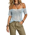 thumbnail image 2 of VBVC Women's Off Shoulder Mesh Sheer T-Shirt,Ladies Spaghetti Strap Cold Shoulder Short Sleeve Top,Party See-Through Cover Up for Women,Light Blue,S-2XL, 2 of 7