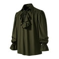 thumbnail image 4 of MIXUE Mens Casual Button Down Shirts Solid Color Ruffled Long Sleeve Loose Fit Casual Shirt Tops Daily-Wear,Green,M, 4 of 9