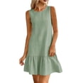 thumbnail image 2 of Women's Summer Mini Dress Fashion Women Summer Solid Casual Round-Neck Sleeveless Mini Dress Green XXL, 2 of 9