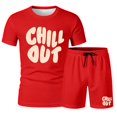 thumbnail image 3 of Mens Outfits Men's Two Piece Matching Combo Printed Short Sleeve T Shirt and Shorts Comfortable Casual Summer Outfit Letter Print Red M, 3 of 3