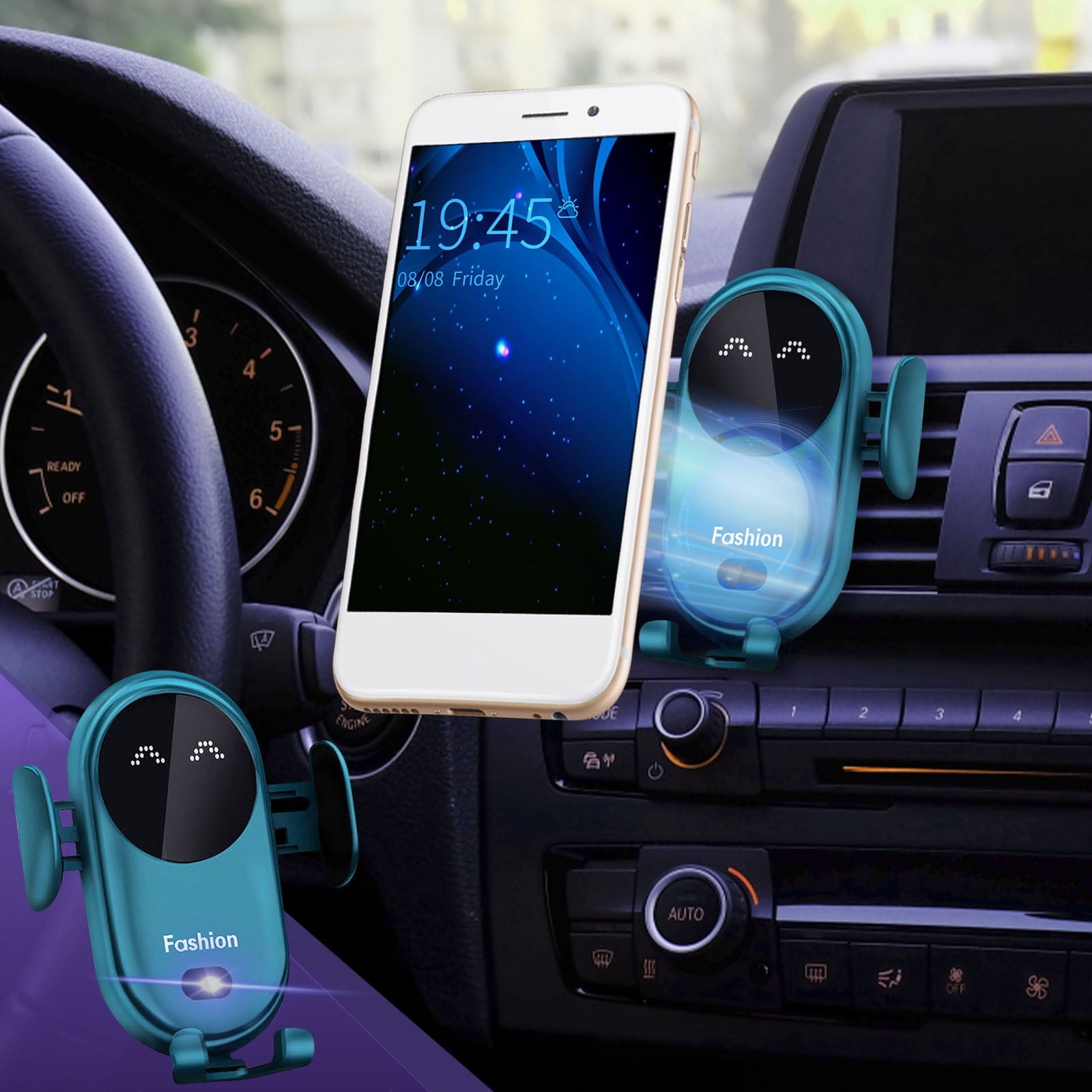 Penmahua Infrared Sensor Wireless Charging Car Phone Stand With Suction Cup Dashboard Mount Supports 15W Fast Charging For 4.5-6.8 Inch Phones Includes Bracket And Cable Made Of Plastic Ma