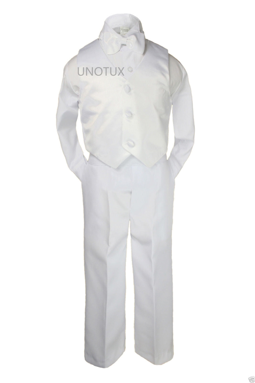 Unotux New Born Baby Toddler Kids Boy Teen Formal White Shawl Lapel Suit Set Satin Necktie Sm-20