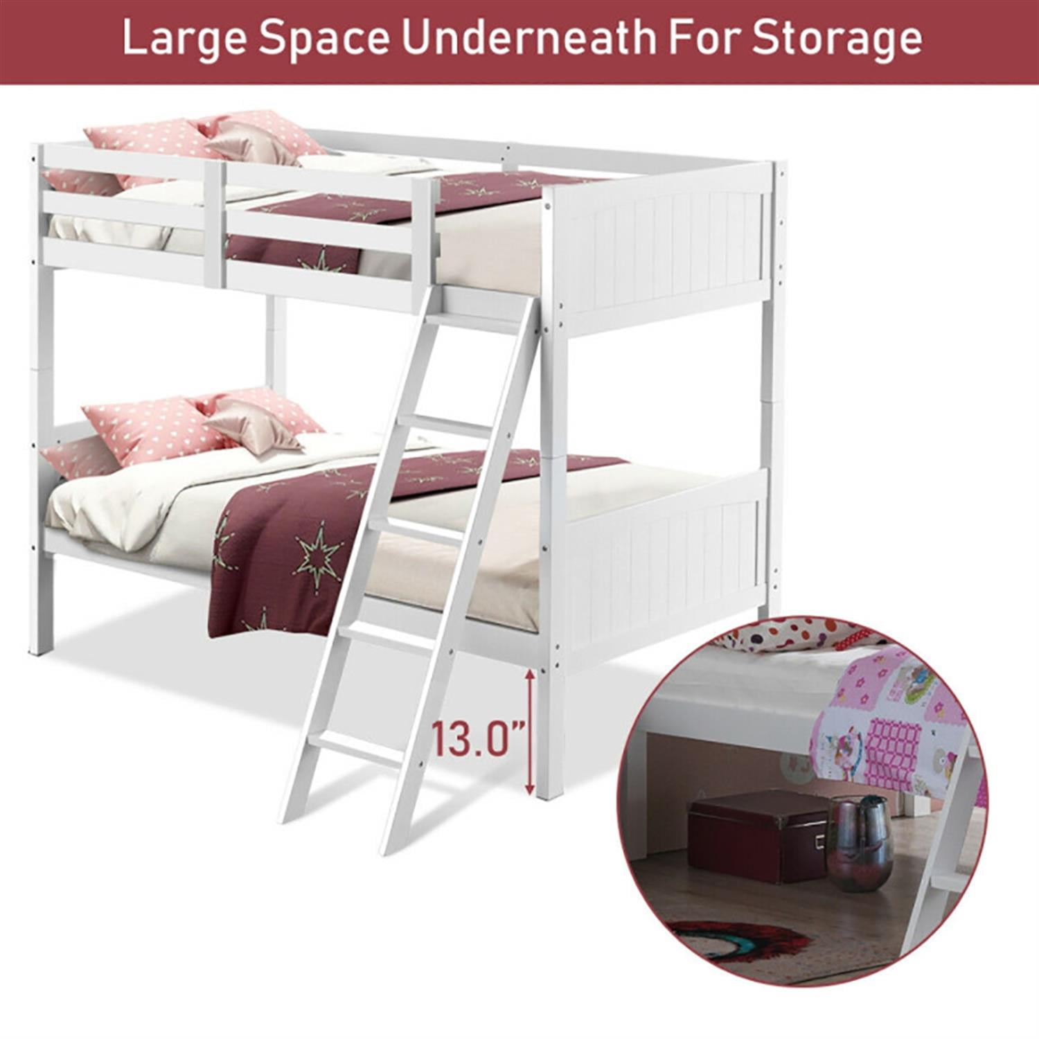 Demi Bonn Solid Wood Twin Over Twin Bunk Bed with Ladder, Twin Bunk Beds, Converts to 2 Individual Twin Beds, White