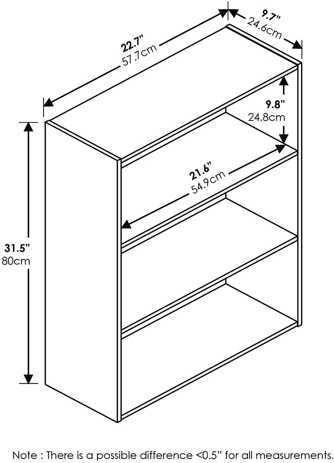 Furinno Pasir 3 Tier Open Storage Wooden Bookshelf Bookcase Shelf, Espresso