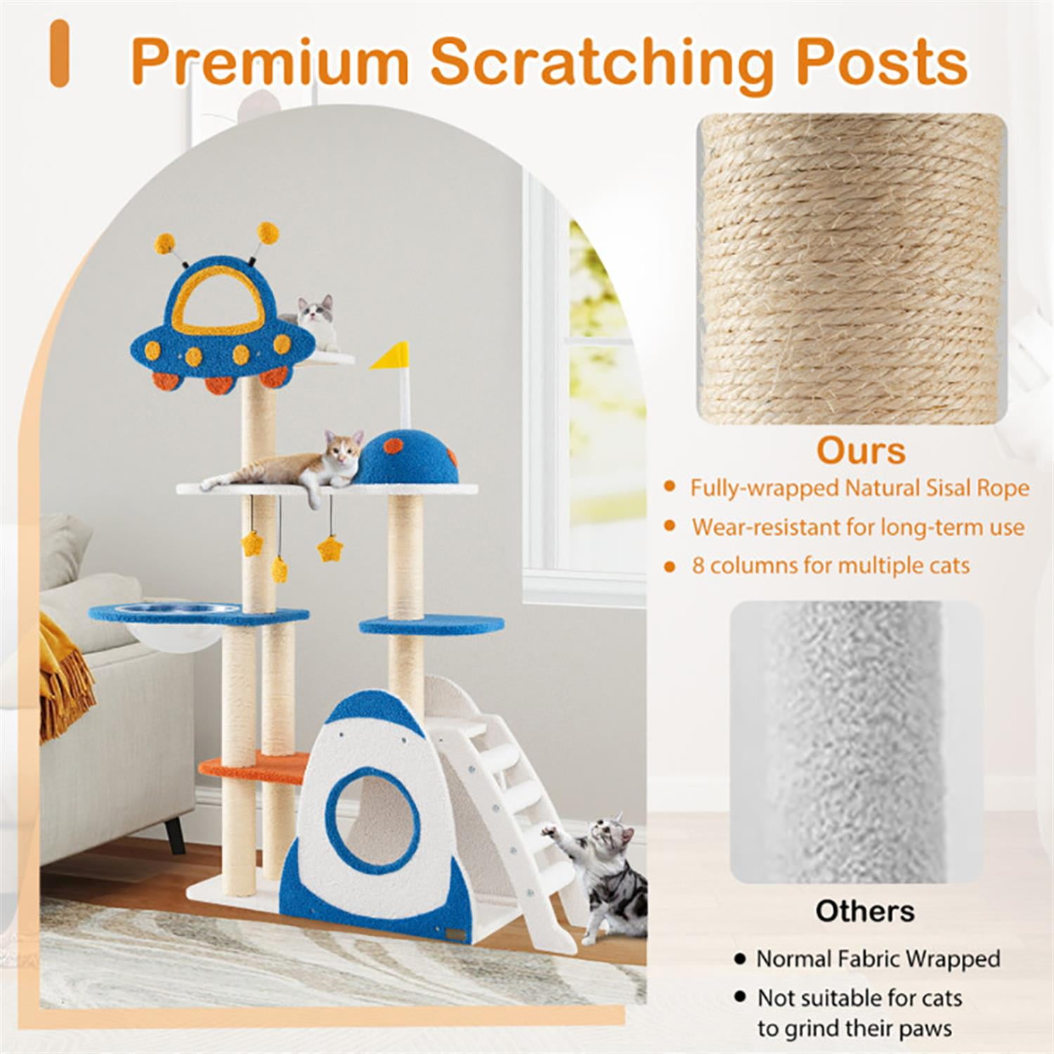 resenkos 64" Cat Tree with Toy, Cat Tower Condo for Indoor Cats with UFO Top Perch Space Capsule, Cozy Hammock and Sisal Scratching Posts, Blue