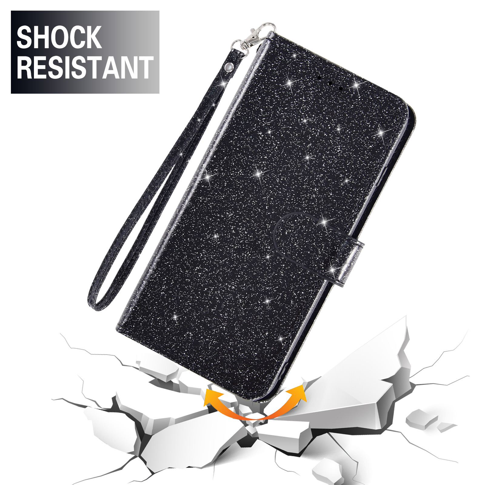 Custodia Portafoglio Per IPhone 13 Pro Max 6.7", Con 7 Slot Per Carte E Cerniera, Cover Con Magnete E Supporto, Inclusa Pellicola In Vetro Temperato, Colore Glitter
