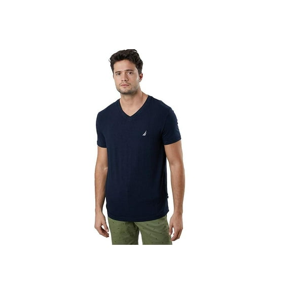 Camiseta Nautica para hombre, manga corta, lisa, entallada, cuello en V, azul marino