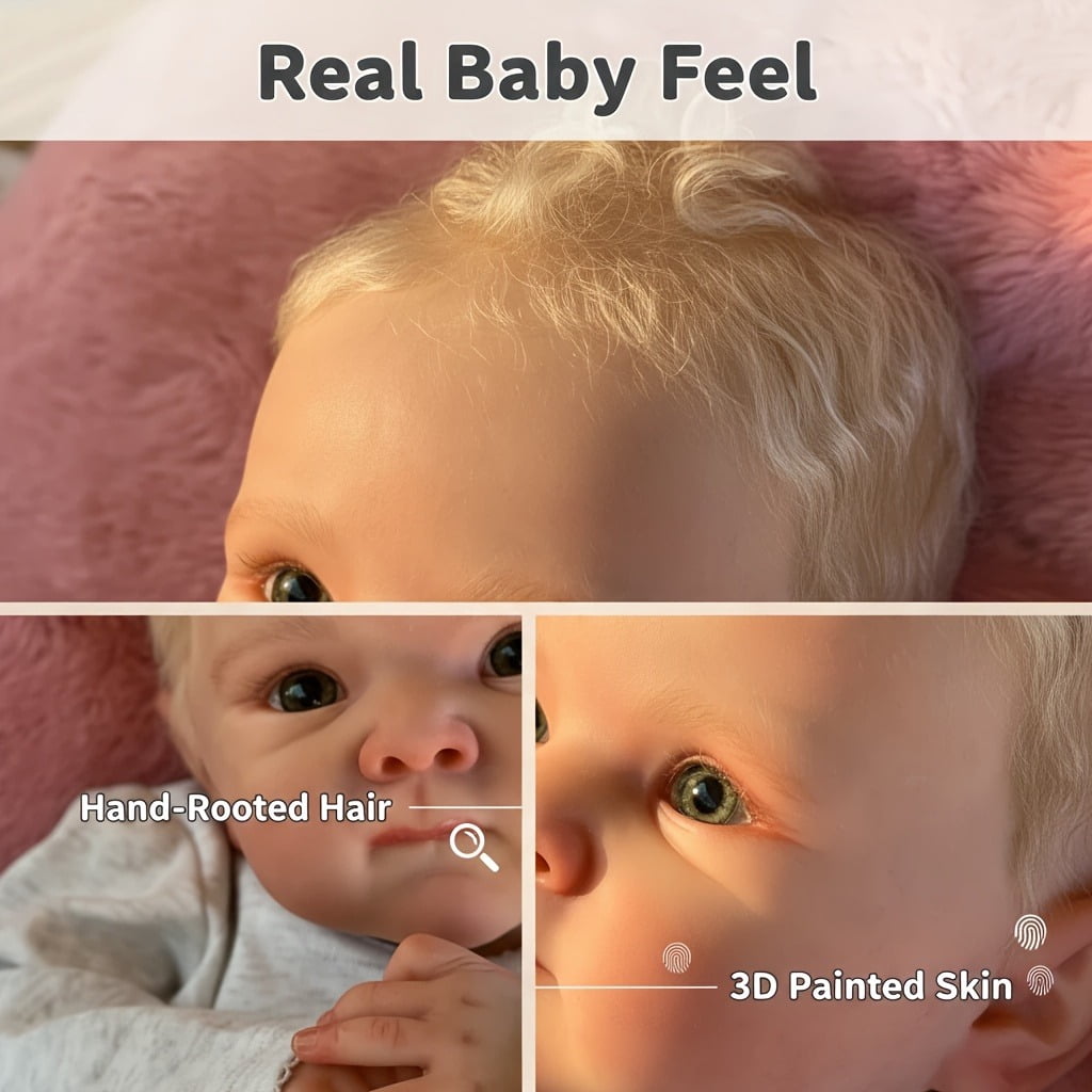 18 inch Realistic Reborn Baby Dolls - 3D Skin Painted Newborn Baby Doll Cloth Body with Handrooted Blond Hair and Feeding Toy for Kids 3+ Years
