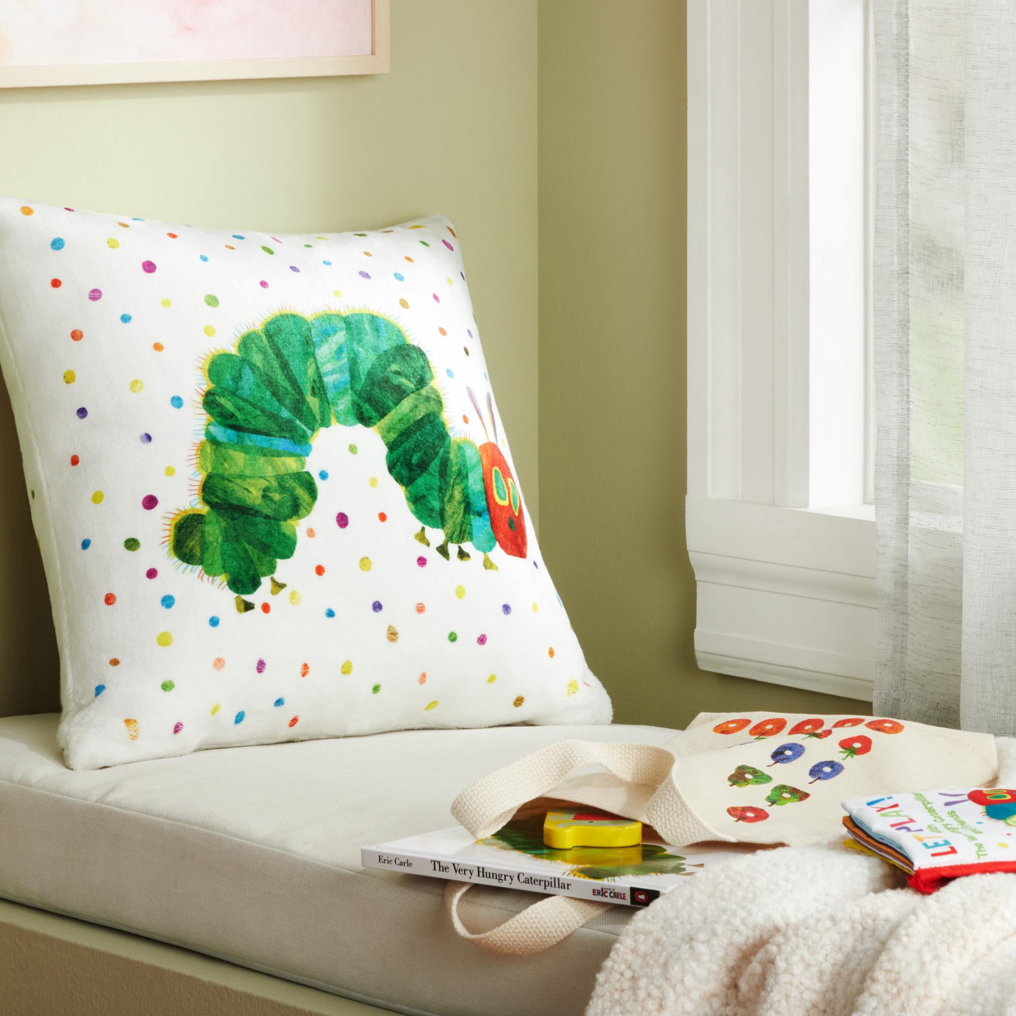 Eric Carle Washable Caterpillar Dots Toddler Pillow, Multicolored, 18"x18"