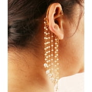 Sunsoul By Touchstone Indian Handcrafted Ear Shape Faux Pearls jewelry Gold Tone Earrings For Women.