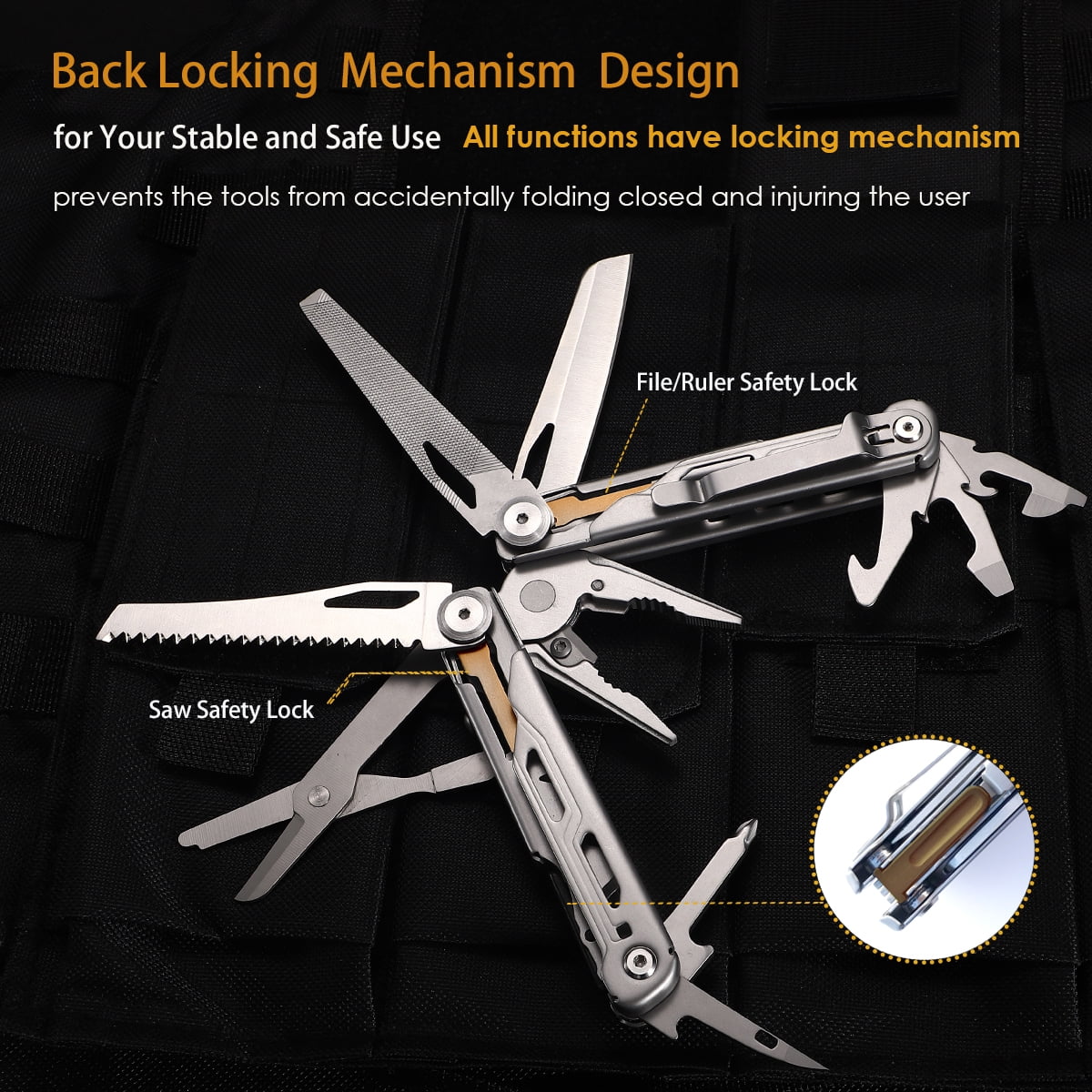 Maerd P11 Multitool, 19in1 Premium Hard Stainless Steel Multi tools Foldable Self-Locking, Outdoorsman Survival Camping EDC Multitools, Knife, First Aid Scissors, Sturdy Spring Pliers, Hexagon Wrench