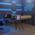 thumbnail image 2 of EUROCO Metal Gaming Bed, Rattan Full Size Loft Bed with Desk, LED Light and Storage Shelf, Brown, 2 of 23