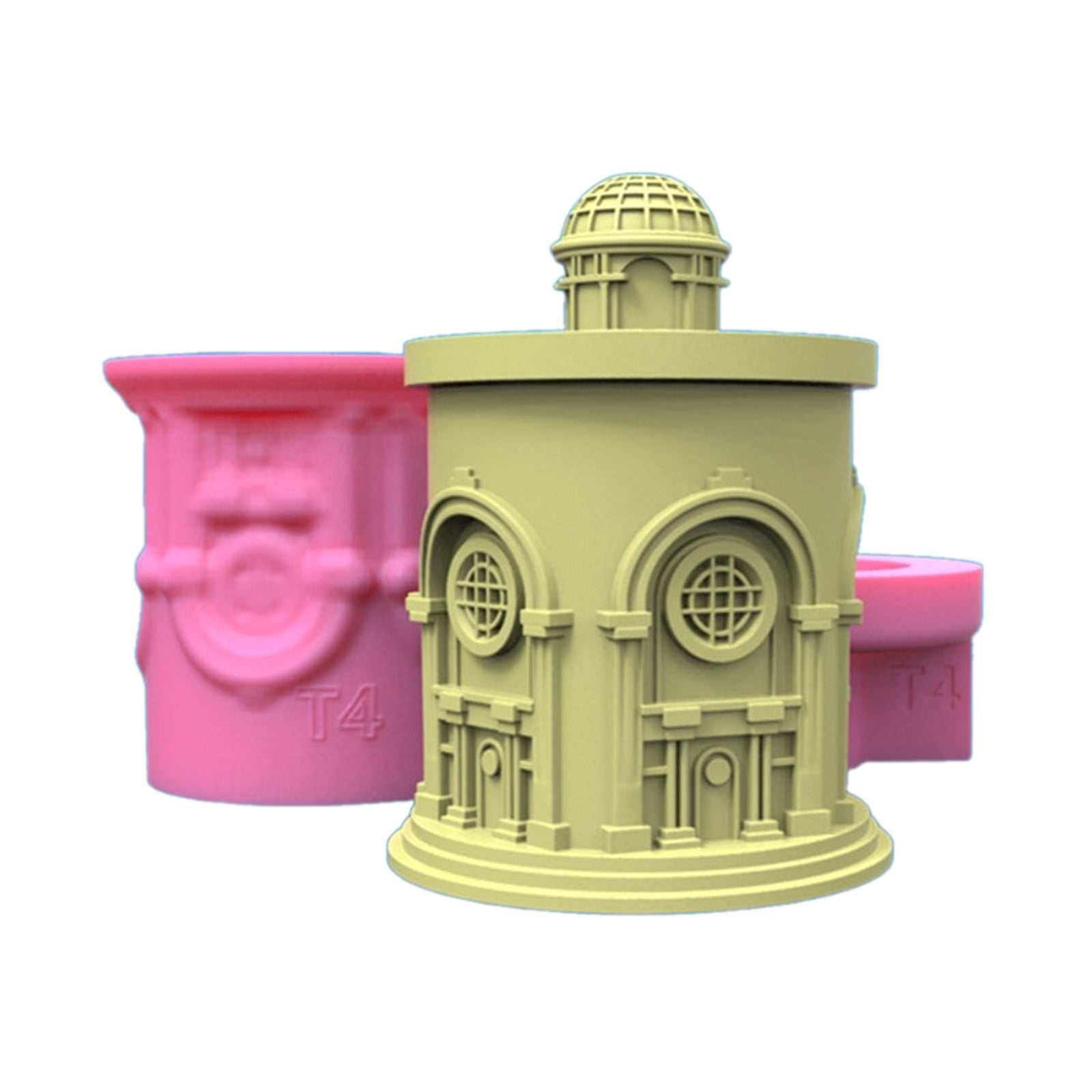 COOLHOOD Building Storage Jars Silicone Mold with Lid 3D Concrete Casting Mold Candle Holder Mold Flower Making Supplies