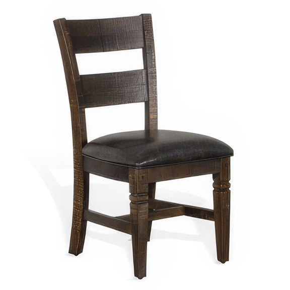 Flint Dining Chair, Ladderback, Dark Gray Fabric and Brown Mahogany